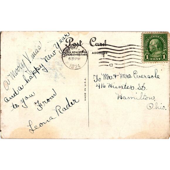 Merry Christmas Postcard Up and Down The Hill Landscape Antique Posted 1924 - Picture 2 of 2